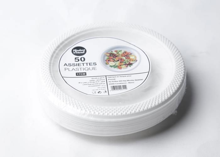 50 ASSIETTES EN PLASTIQUE 17CM BLANCHES