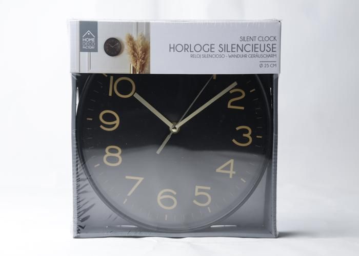 Horloge Murale - HOME DECO FACTORY - Studio Black Gold - Silencieuse - Rond - D25 cm - Motif Aléatoire