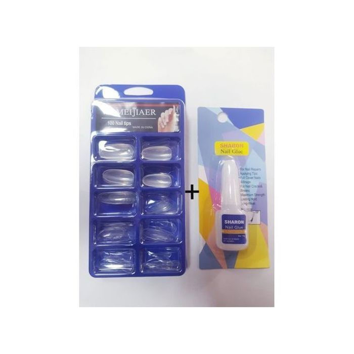 100 Faux Ongles + Colle - Transparent Ovale - Extension et style personnalisé