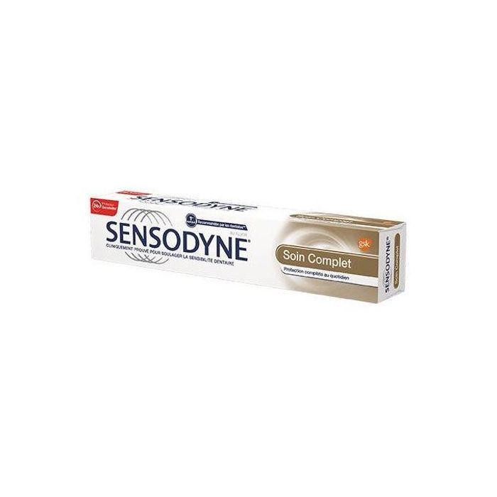 Dentifrice Sensodyne Soin Complet - 75ml - Soulage les dents sensibles et protège l'émail, pour un soin quotidien.