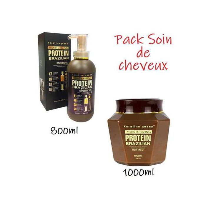 Shampoing et masque Keratine Queen Protein Brazilian : un soin complet sans sulfate et sans parabène pour des cheveux éclatants.