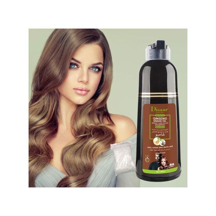 Shampoing Colorant pour Cheveux Disaar - Ginseng et Huile de Serpent - Brun - 400ml - Couleur brune intense et soin des cheveux.
