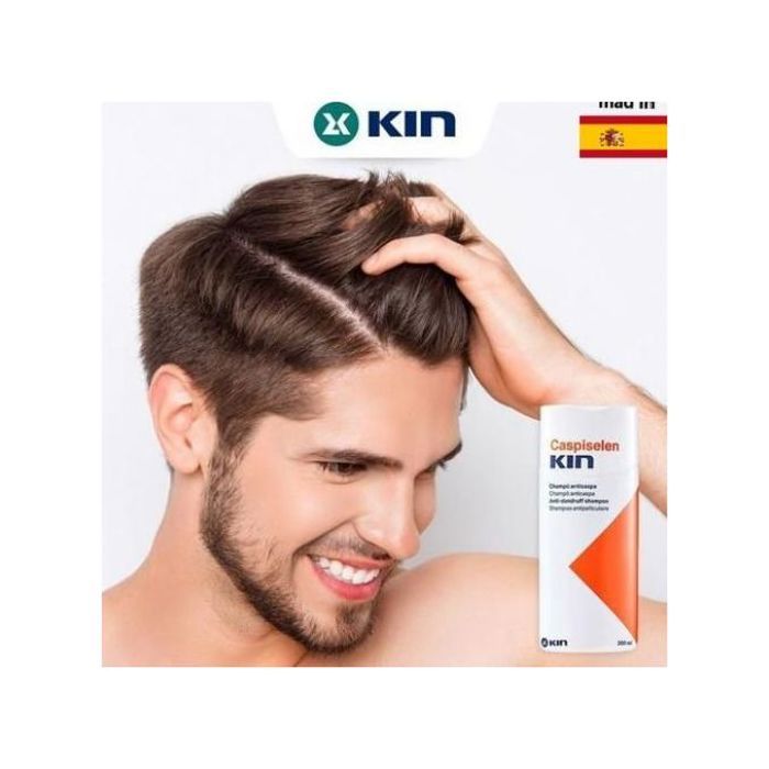 Shampoing anti-pelliculaire Kin Caspiselen 200 ml : élimine les pellicules et apaise le cuir chevelu.