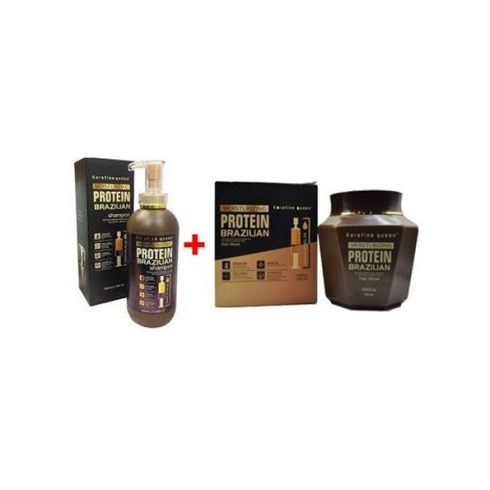Shampoing et masque Keratine Queen Protein Brazilian : sans sulfate pour des cheveux lisses et nourris.