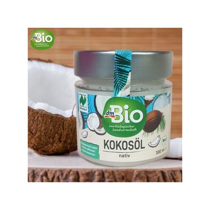 Huile de Coco Dm Bio Kokosöl Nativ - 300ml - Huile de coco vierge, idéale pour la cuisine et les soins corporels.