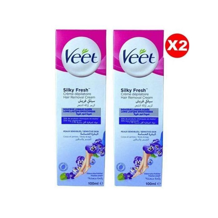 Pack de 2 crèmes dépilatoires Veet Silk & Fresh Sensitive (2 x 100 ml)