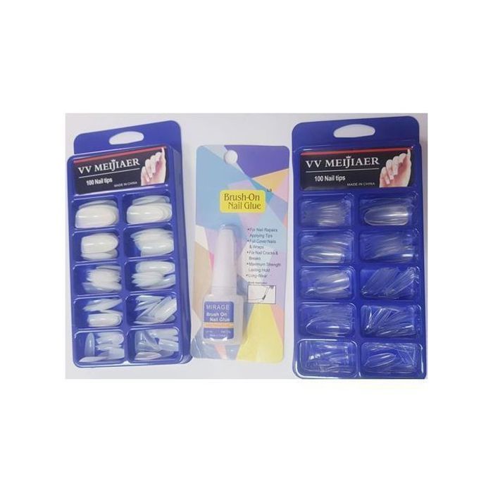 Boîte de 100 faux ongles blancs + colle à ongles - 2 ongles offerts