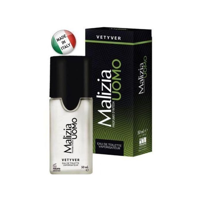 Eau de Toilette Malizia Uomo Vetyver - 50ml - Un parfum frais et boisé pour homme, avec des notes de vétiver.