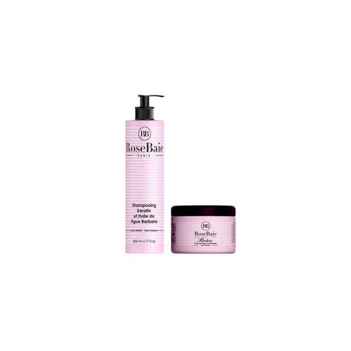 Shampoing et masque réparateur RoseBaie à l'huile de figue de barbarie : nourrit, répare et protège les cheveux.