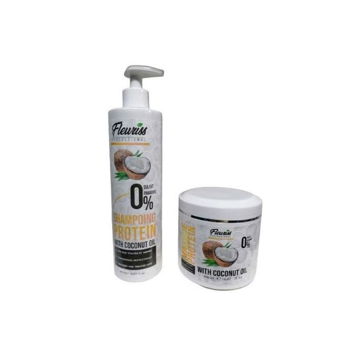 Shampoing et masque sans sulfate Fleuriss à la protéine pour cheveux traités et abîmés (400 ml)
