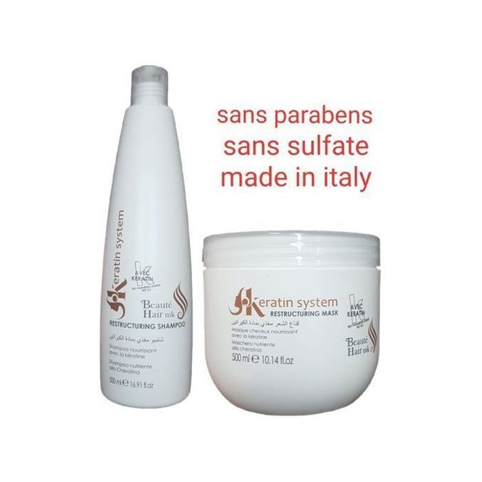 Kit Shampoing et Masque à la kératine Keratin System (500 ml + 500 ml) - Sans sulfate