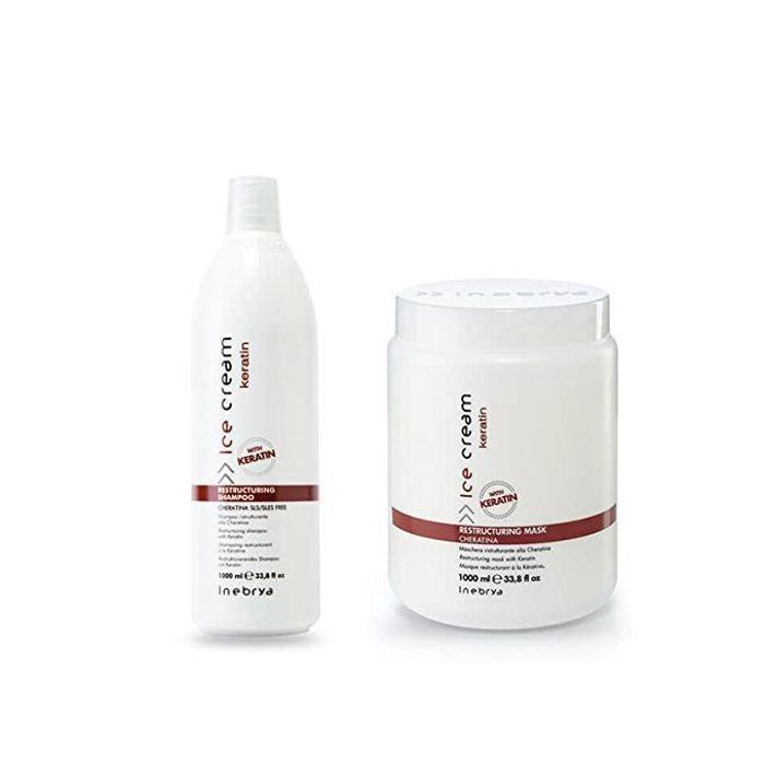 Pack Inebrya Ice Cream : Shampoing + Masque à la kératine 1000ml