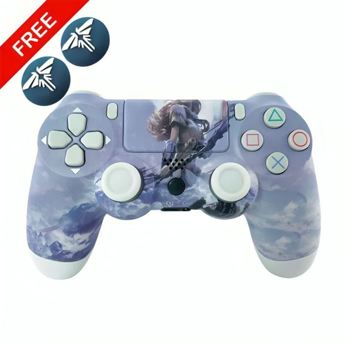 Manette PS4 Bleu Ciel Haute Qualité + Poignées de pouce pour votre manette Gratuit
