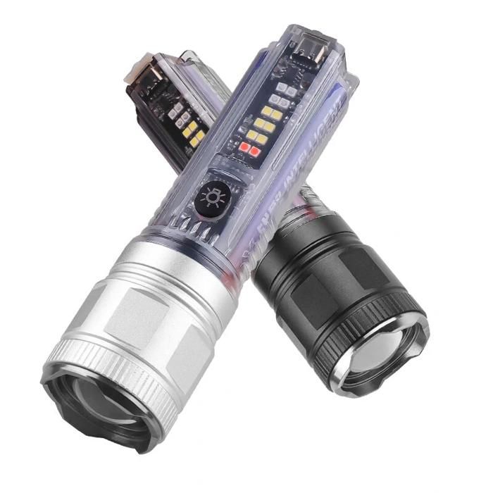 Lampe de poche portable avec clé d'alimentation solaire, zoom télescopique 30 W/XHP 50, éclairage le plus puissant