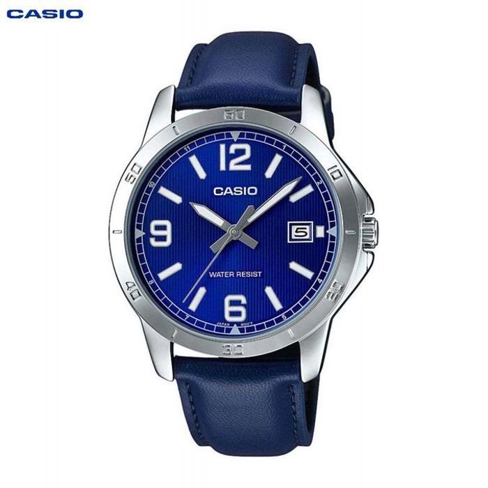 Casio Montre Homme Analog clasique Bracelet en cuir bleu foncé -mtp-v004l-2budf