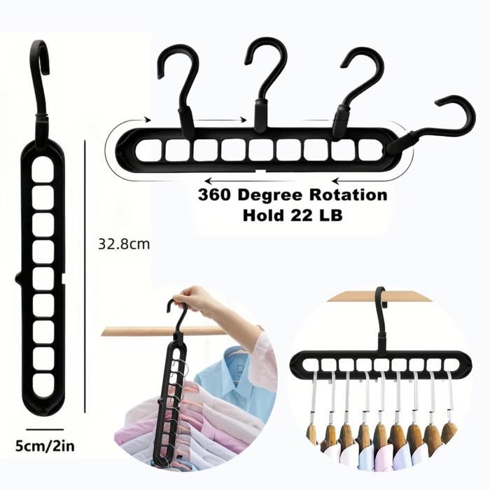 Cintre Porte-vêtements Multi-Ports Porte-vêtements Multifonction 360 Rotation étagère de Rangement pour vêtements Organisateur Espac