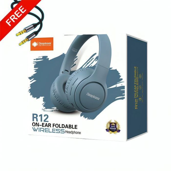 Casque bluetooth DeepBass R12 BLEU + Cable auxiliar Gratuit