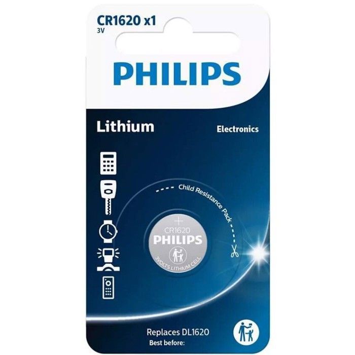 Pile Philips CR1620 puissance stable et longue durée de vie