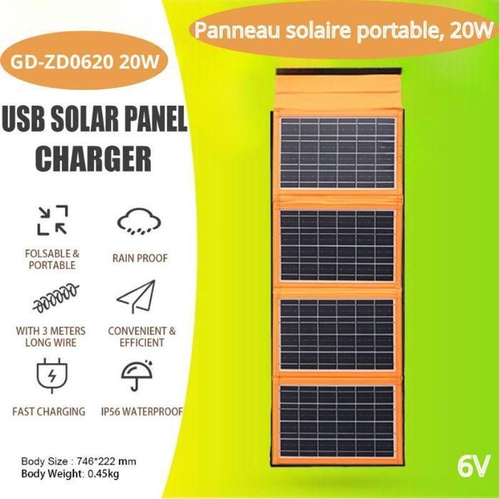Panneau solaire Chargeur 20W/6V  solaire pliable portatif, Chargeant le panneau solaire sur 2 USB