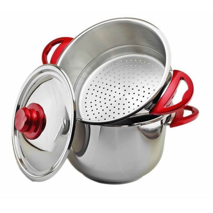 Couscoussier INOX 10 Litres, Couvercle en Inox, Marmite de Couscous 3 en 1
