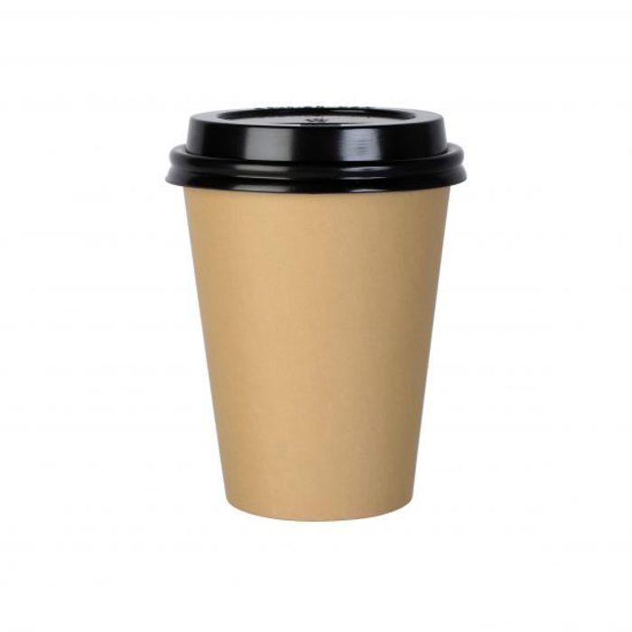 Pack de 100 Gobelets en carton KRAFT à cafe 8 oz avec Couvercle noir