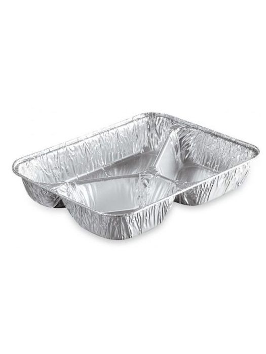 Pack de 100 Barquette aluminium operculable 3 compartiments avec couvercle