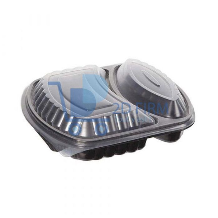 Pack de Barquette en plastique NOIR Micro-Ondables 2 Compartiment avec couvercle