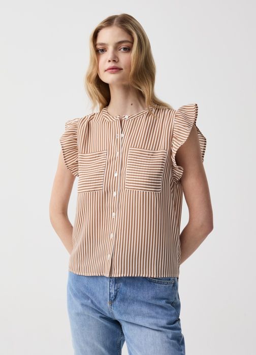 Chemise - OVS HOUSEBRAND - SHI242 - Marron/Beige - 100% Polyester - Femme