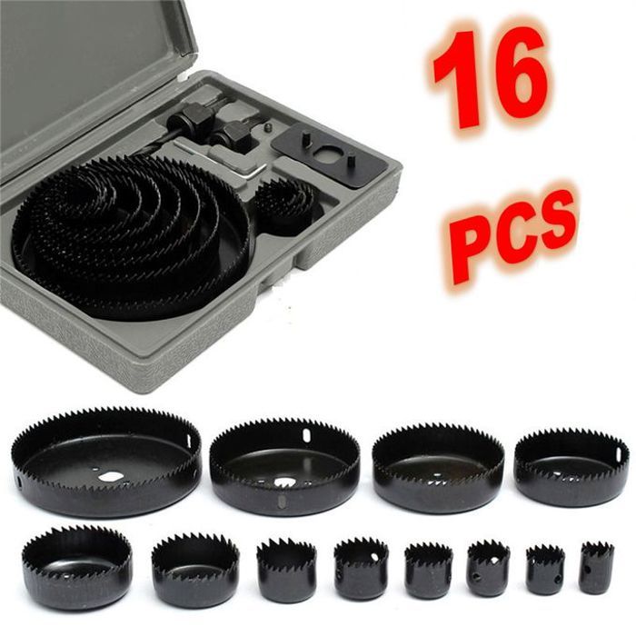 Jeu de scies cloche avec foret de 19 à 127mm, comprenant 16 mèches