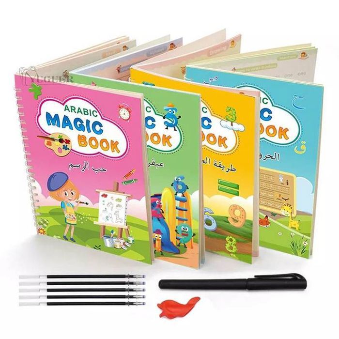 Lot de 4 livres réutilisables de calligraphie magique pour enfants, cahier d'écriture, magic book