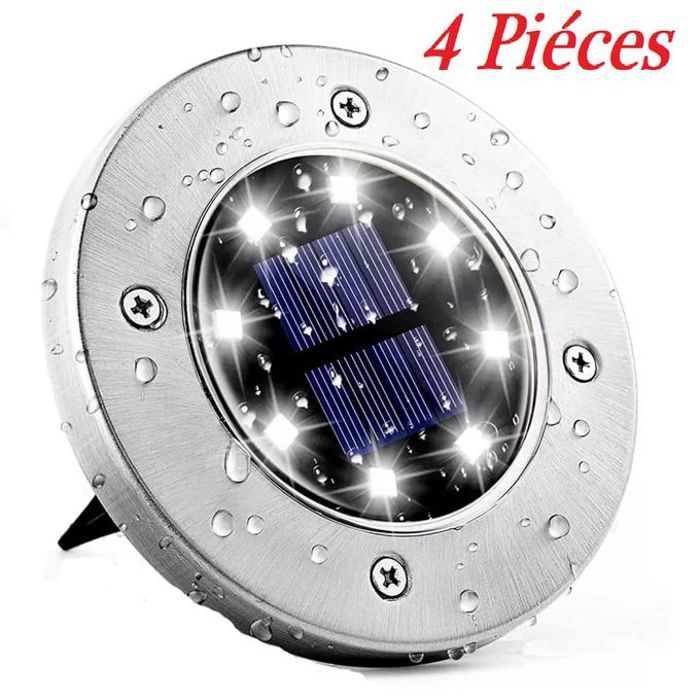 Pack 4 lampes de jardin solaires imperméables, spot terrasse, éclairage de paysage