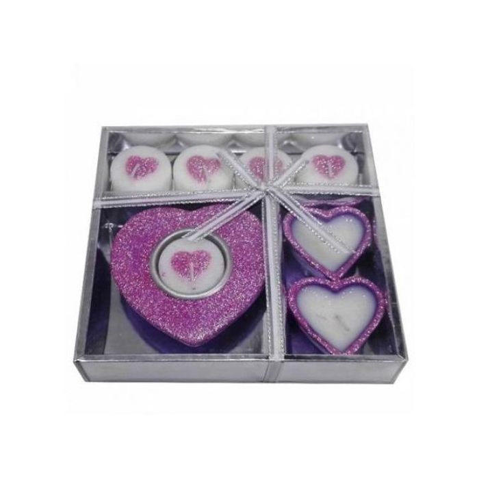 Pack de 7 bougies cœurs parfumées colorées, pour une ambiance romantique et parfumée.