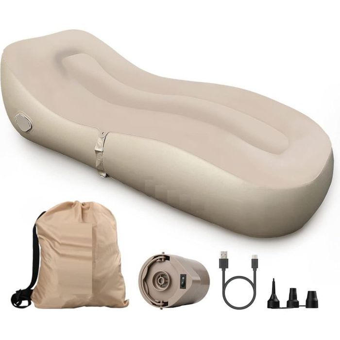 Canapé-lit gonflable avec pompe intégrée, idéal pour le camping, la randonnée, les voyages ou les vacances