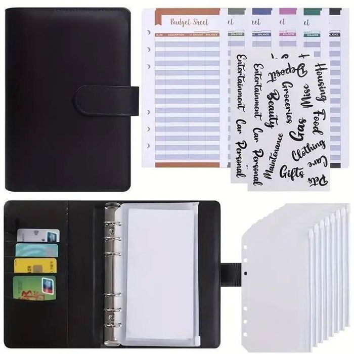 Classeur organisateur budget - GENERIC - Clip Budgétaire Verrouillable - Cuir - Noir - Imperméable
