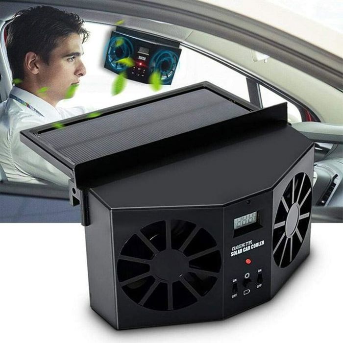 Ventilateur de voiture à double alimentation solaire et USB, pour une fraîcheur agréable en voiture.