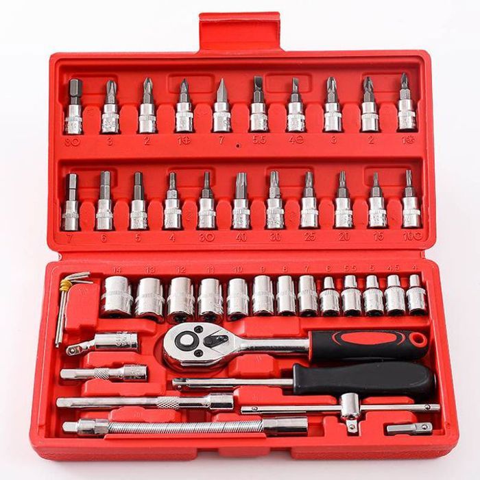 Pack, jeu de 46 pièces pour outils douilles et cliquets