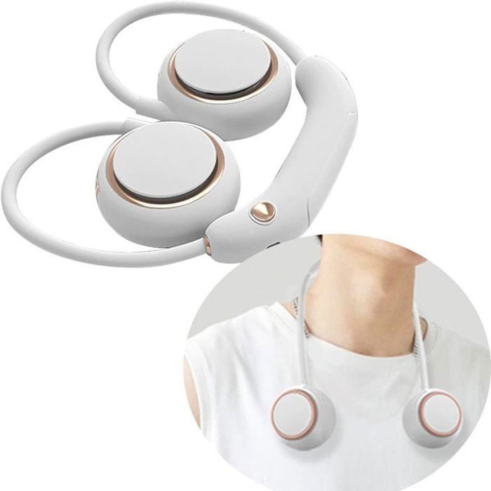 Ventilateur de cou portable, rechargeable par USB, offrant un rafraîchissement à 360° et silencieux.