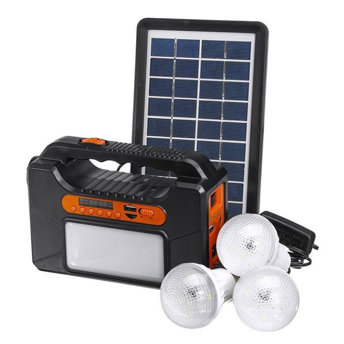 Kit d'énergie solaire, chargeur USB, radio Bluetooth, 3 lampes