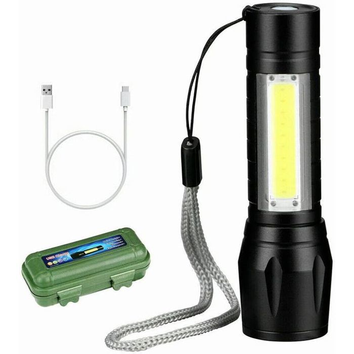 Lampe de poche rechargeable puissante avec zoom télescopique pour le camping.