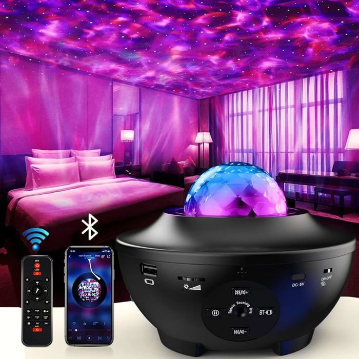Projecteur étoilé galaxie avec télécommande, veilleuse avec haut-parleur Bluetooth.