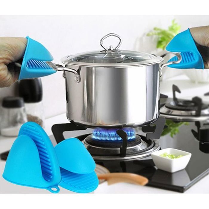 Pack de 2 gants en silicone résistants à la chaleur, support de pot, pince de cuisson.
