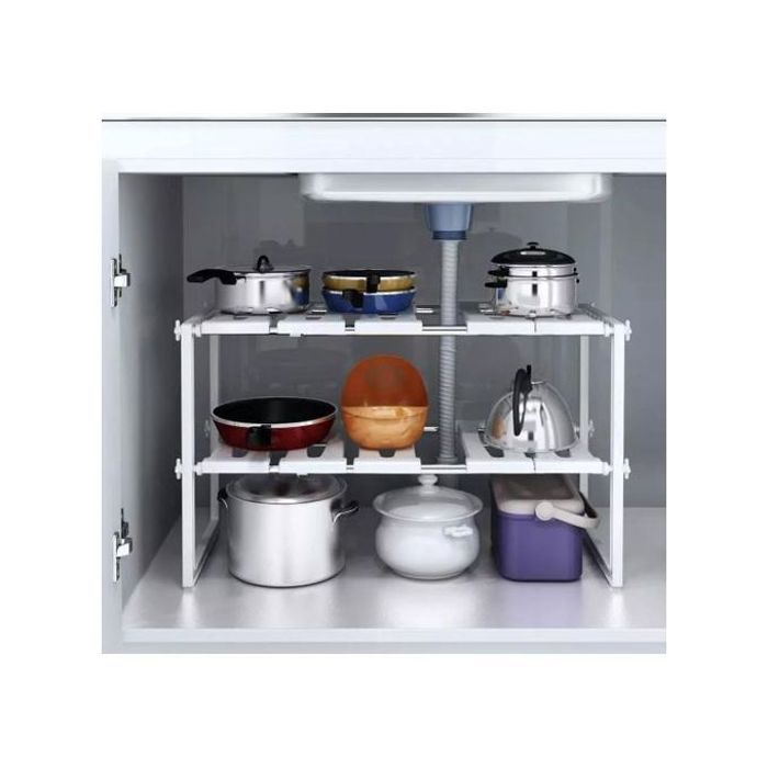 Étagère sous évier ajustable et extensible pour rangement pratique