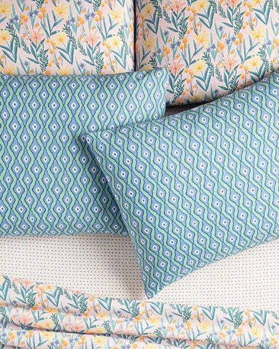 Lot de 2 Taies d’Oreiller Quarto Repassage Facile Coloris Bleu 50 x 70 cm