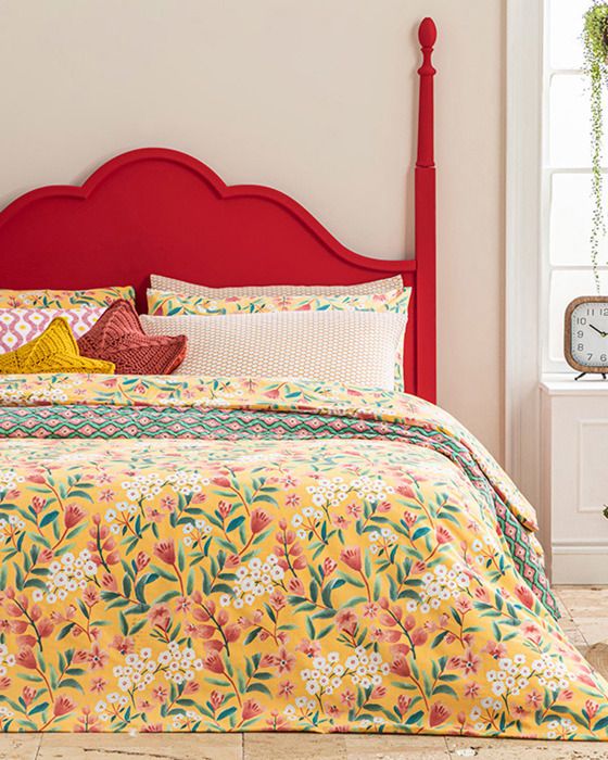 Housse de Couette Bloomy Branch Repassage Facile Pour Une Personne Coloris Jaune 160 x 220 cm