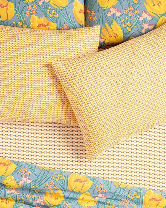 Lot de 2 Taies d’Oreiller Delta Repassage Facile Coloris Jaune 50 x 70 cm