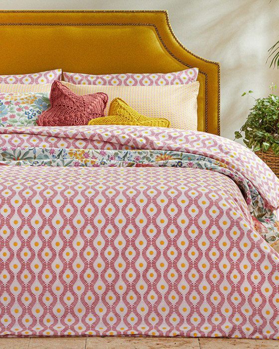Housse de Couette Sunny Side Repassage Facile Pour Deux Personnes Coloris Rose 200 x 220 cm
