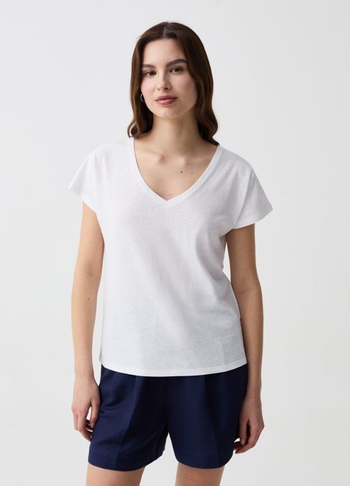 SOLID V-NECK OPTICAL WHIT - Optical White