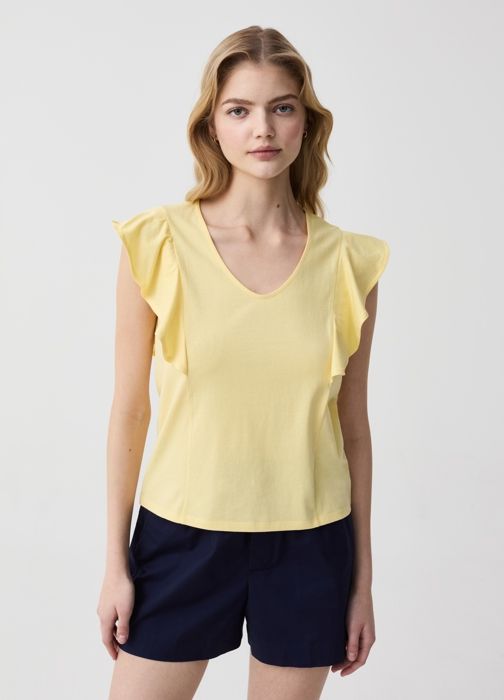 TOP W/RUFFLE DARK BLACK - Light Yellow