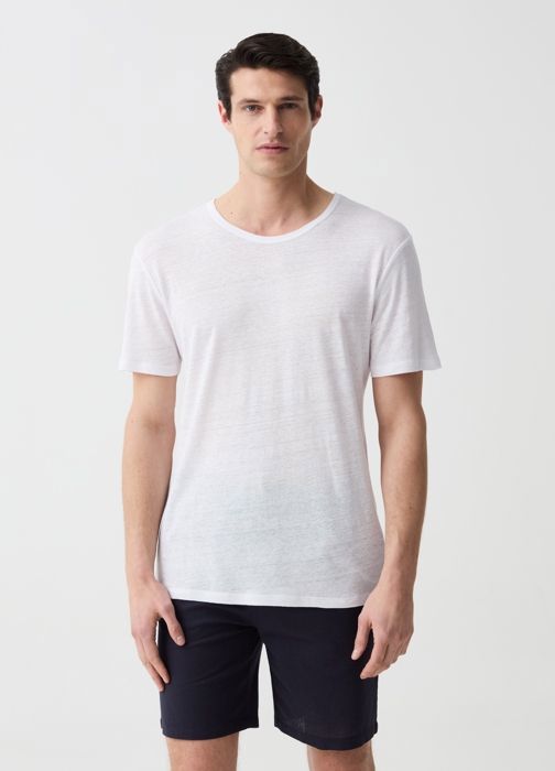 T-shirt - OVS - RN LINEN/VISCOSE - Blanc - 55% Lin 45% Viscose - Manches courtes