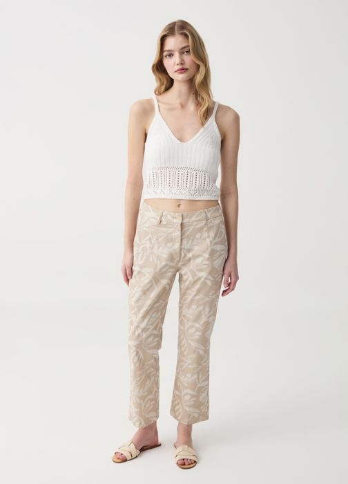 Pantalon - OVS HOUSEBRAND - TRO350 - Blanc/Beige - 100% Coton - Femme